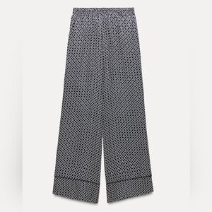 Zara Geometric Print Satin Wide Leg Trousers SZ XL NWOT